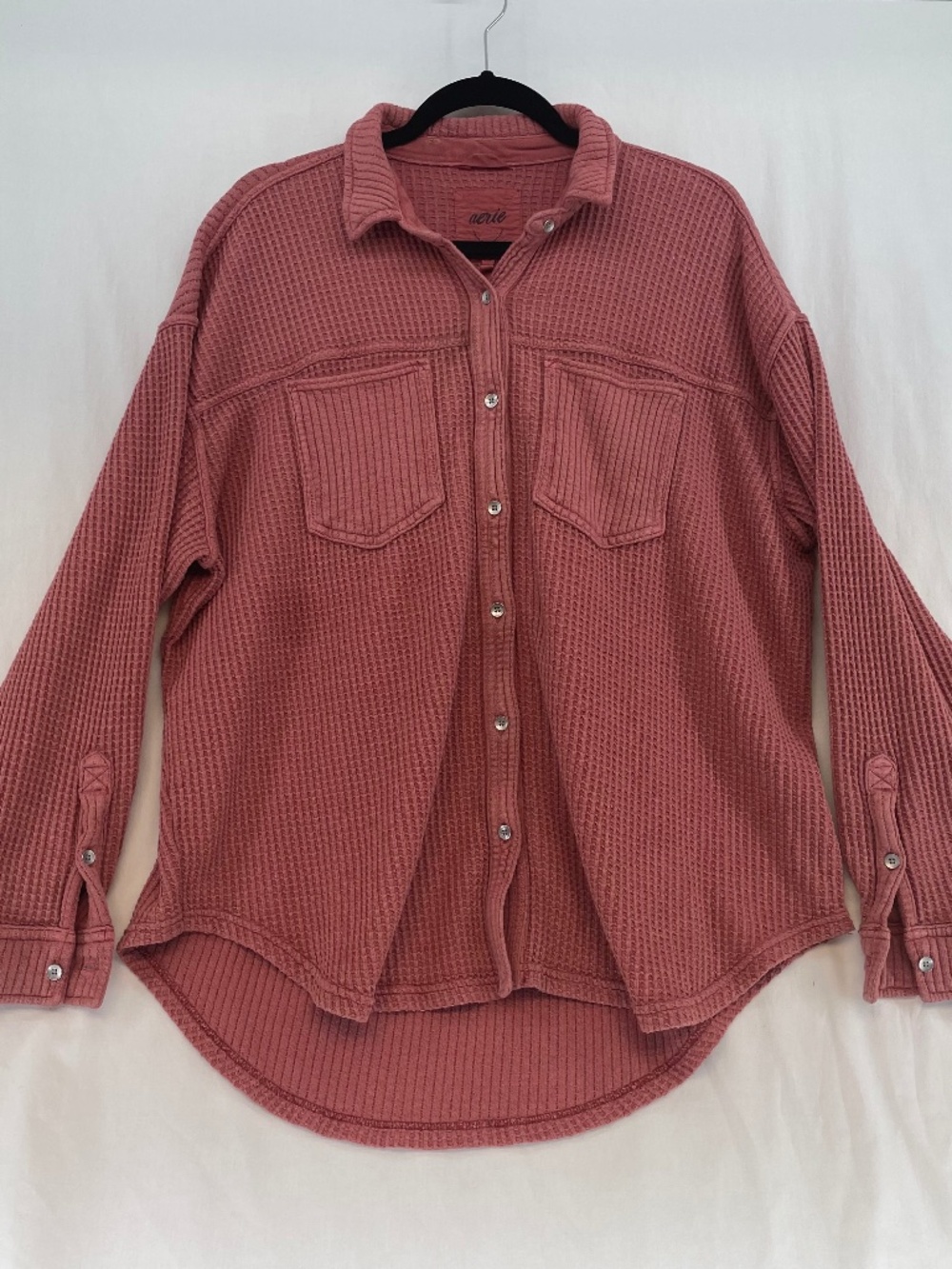 Aerie Oversized Waffle Button Down Lounge Shirt Pink Orange Women’s Size Medium